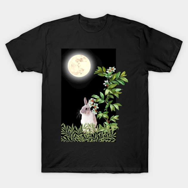 Night Rabbit Under Wild Blueberry T-Shirt by Bluepress